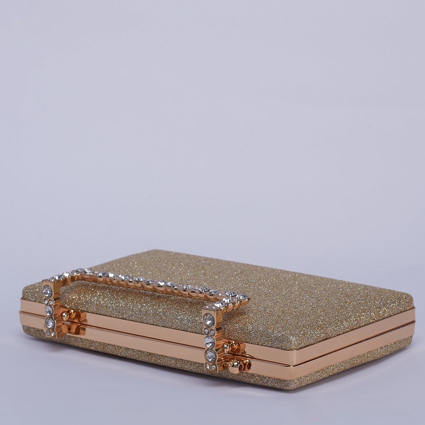 Stardust Glittering Clutch with Crystal-Embellished Handle