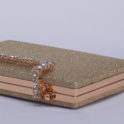 Stardust Glittering Clutch with Crystal-Embellished Handle