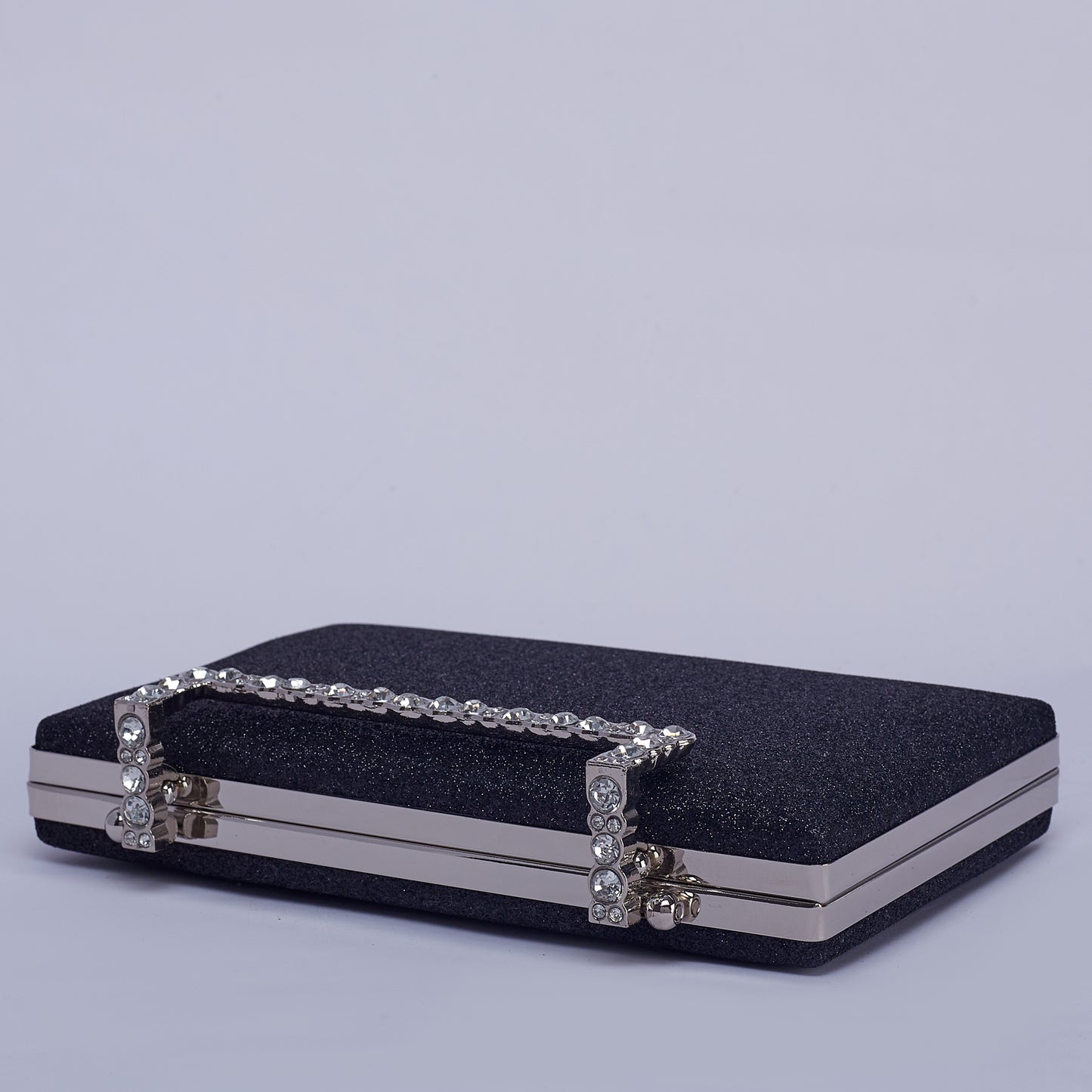 Stardust Glittering Clutch with Crystal-Embellished Handle