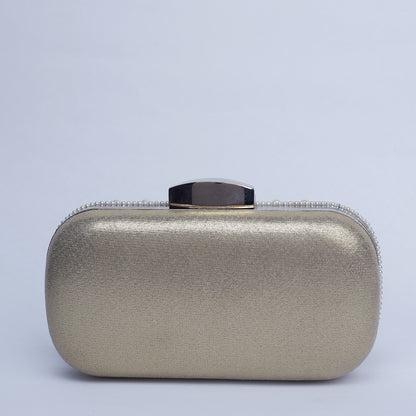 Crown Pearls beads embellished Clutch with Sleek Metallic Clasp & Golden Metalic Backside