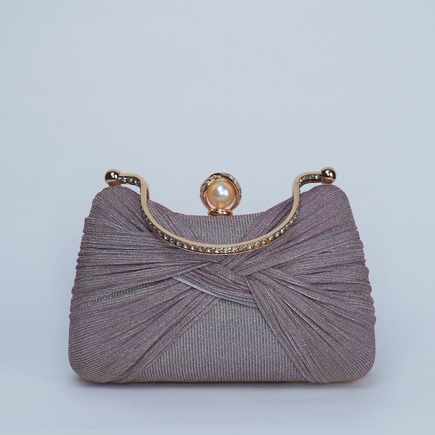 Evening Clutch with Crystal-Embellished Double Handle and Pearl-Encrusted Twist Lock