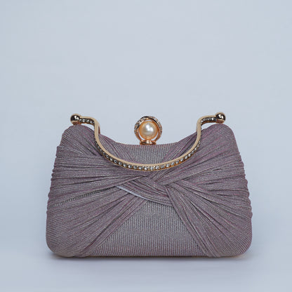 Evening Clutch with Crystal-Embellished Double Handle and Pearl-Encrusted Twist Lock