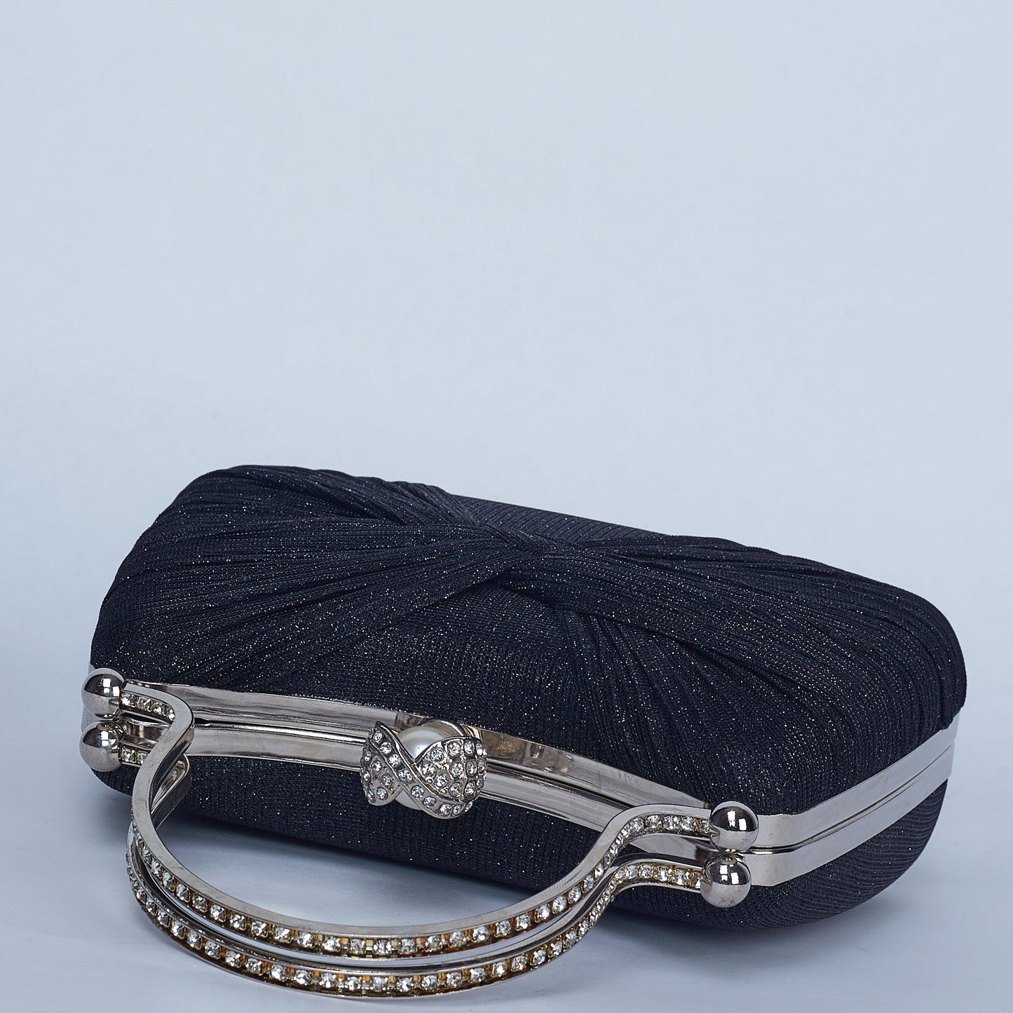 Evening Clutch with Crystal-Embellished Double Handle and Pearl-Encrusted Twist Lock