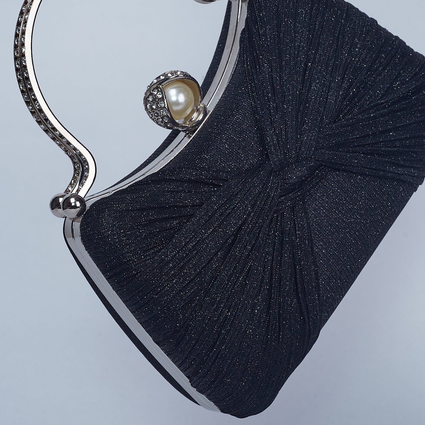 Evening Clutch with Crystal-Embellished Double Handle and Pearl-Encrusted Twist Lock