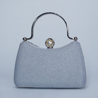 Evening Clutch with Crystal-Embellished Double Handle and Pearl-Encrusted Twist Lock