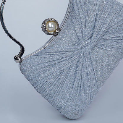 Evening Clutch with Crystal-Embellished Double Handle and Pearl-Encrusted Twist Lock