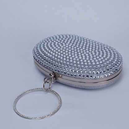 Glitz & Glam Oval Clutch with Circular Strass Handle with Glittering Chic Back