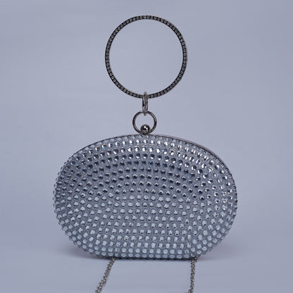 Glitz & Glam Oval Clutch with Circular Strass Handle with Glittering Chic Back