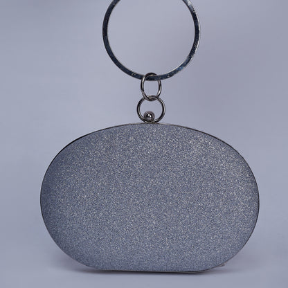 Glitz & Glam Oval Clutch with Circular Strass Handle with Glittering Chic Back