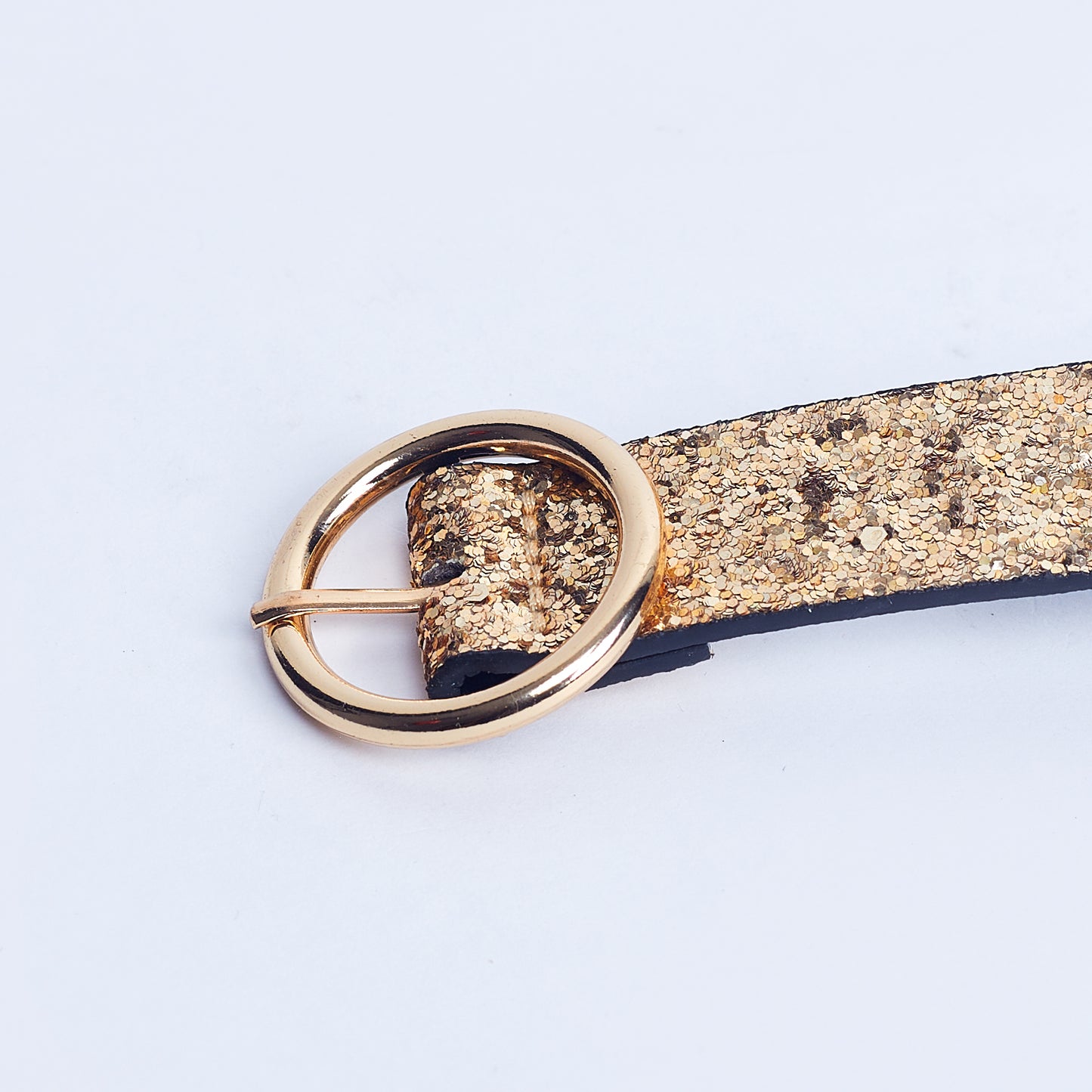 Sequined Belt with Gold-Tone Circular Buckle